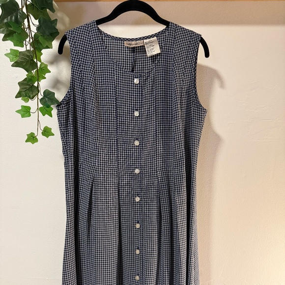 Vintage Blue Gingham Button-Front Sleeveless Midi Dress - Picture 1 of 4